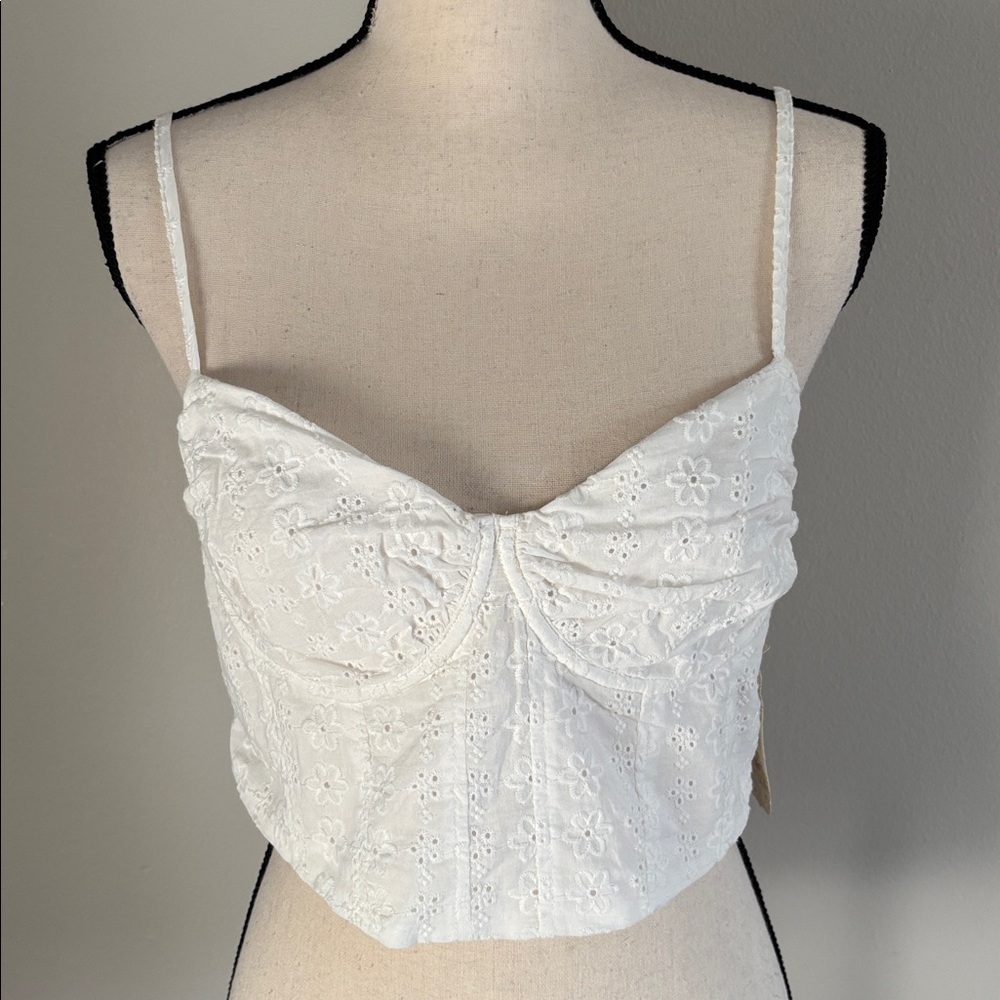 NWT Altar’d State White Floral Eyelet Bustier, Size L